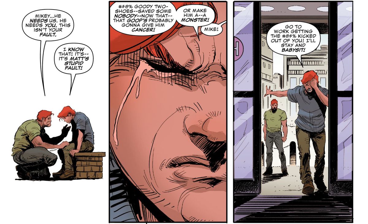 Jack Murdock och hans son Mike kolliderar i följd av olyckan som lämnade Matt Murdocks blinda, i Daredevil Annual # 1, Marvel Comics (2020). 
