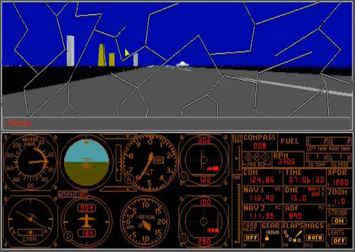 En sprucken vindruta i Microsoft Flight Simulator 3.0