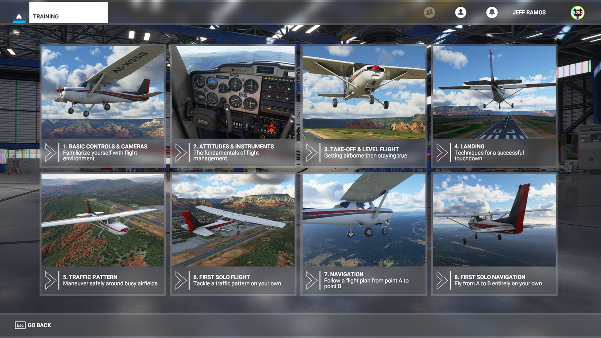 Menyn Flight Training i Microsoft Flight Simulator