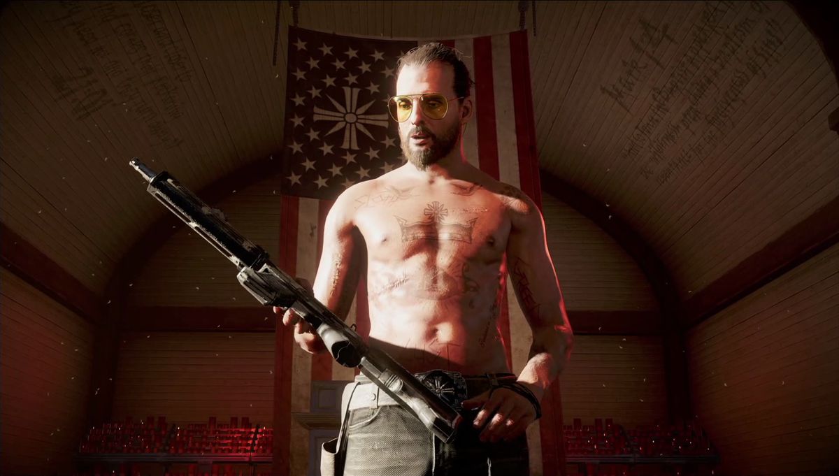 Far Cry 5 - Daniel Seed håller pistolen