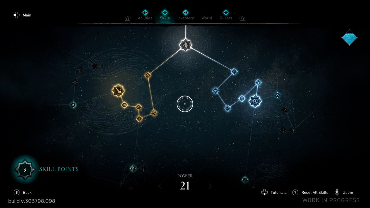 Den konstellationsliknande Skill-menyn i Assassin's Creed Valhalla