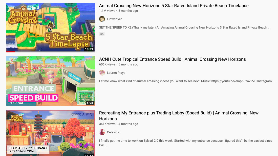 YouTube-resultat när du söker på hastighetskonstruktioner för djurkorsning.