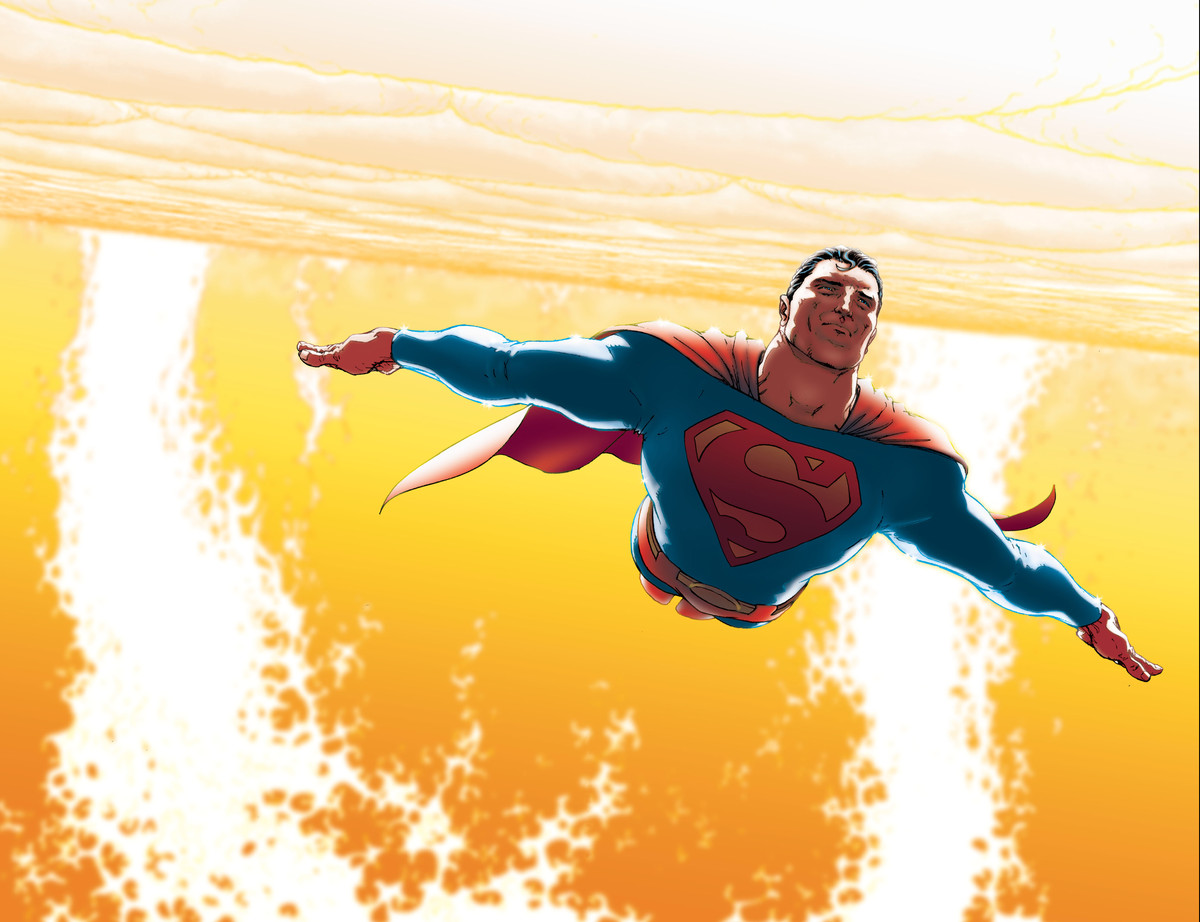 Superman glider förbi solytan i All-Star Superman, DC Comics (2005). 