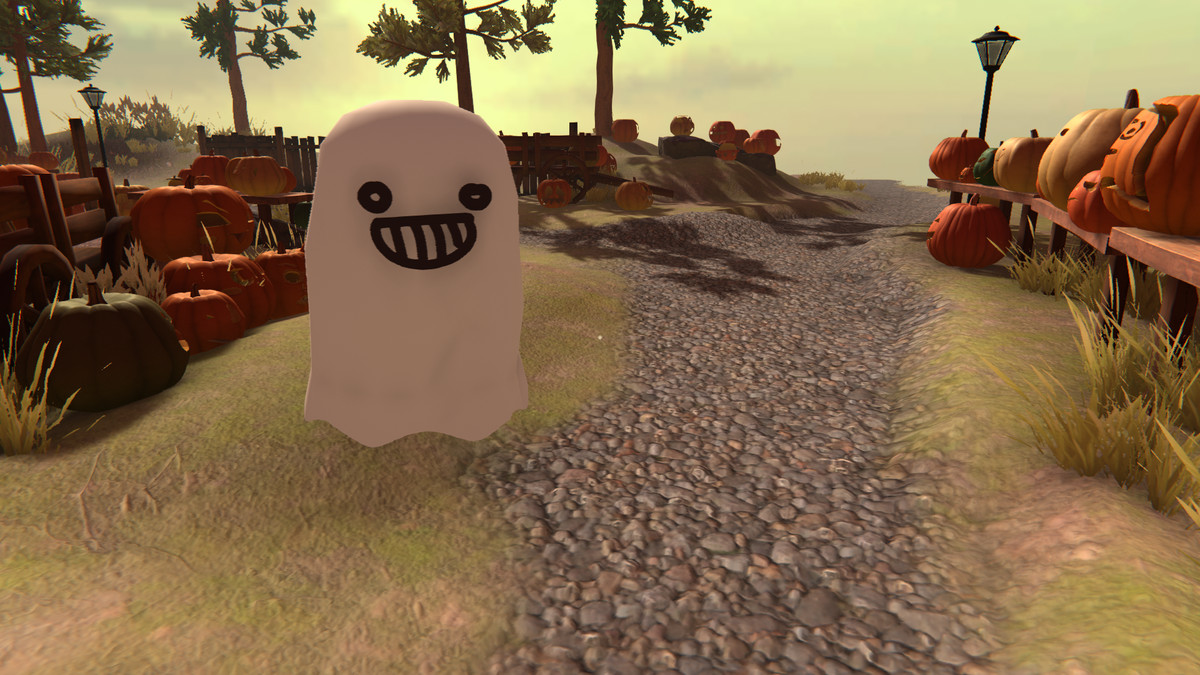 En gullig spöke som ler i en pumpinfestival