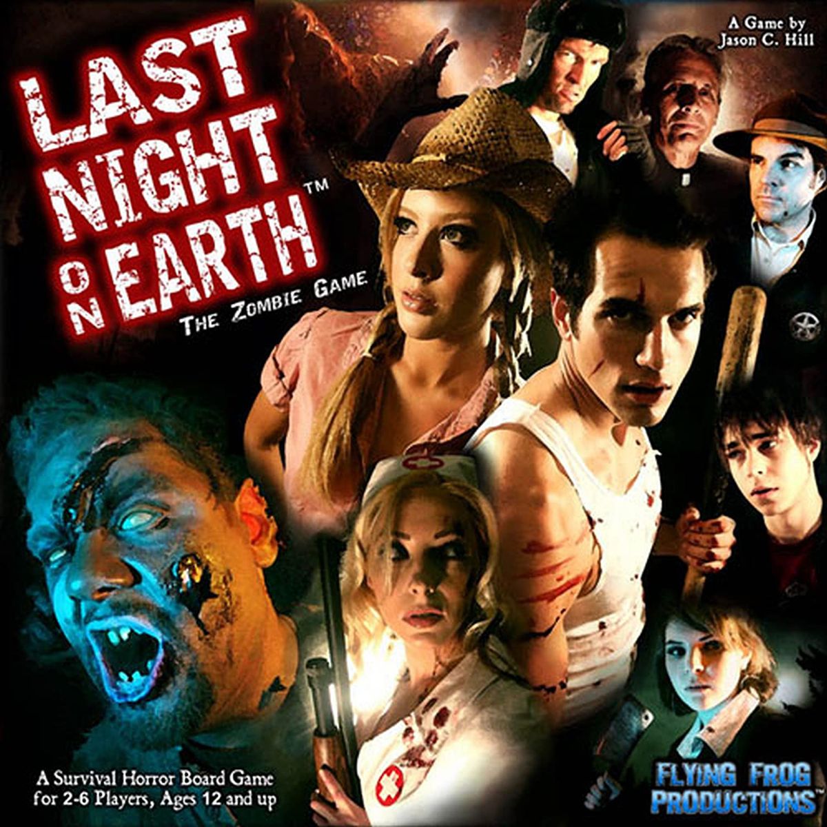 En filmaffisch visar mänskliga skådespelare som karaktärer från Last Night on Earth.