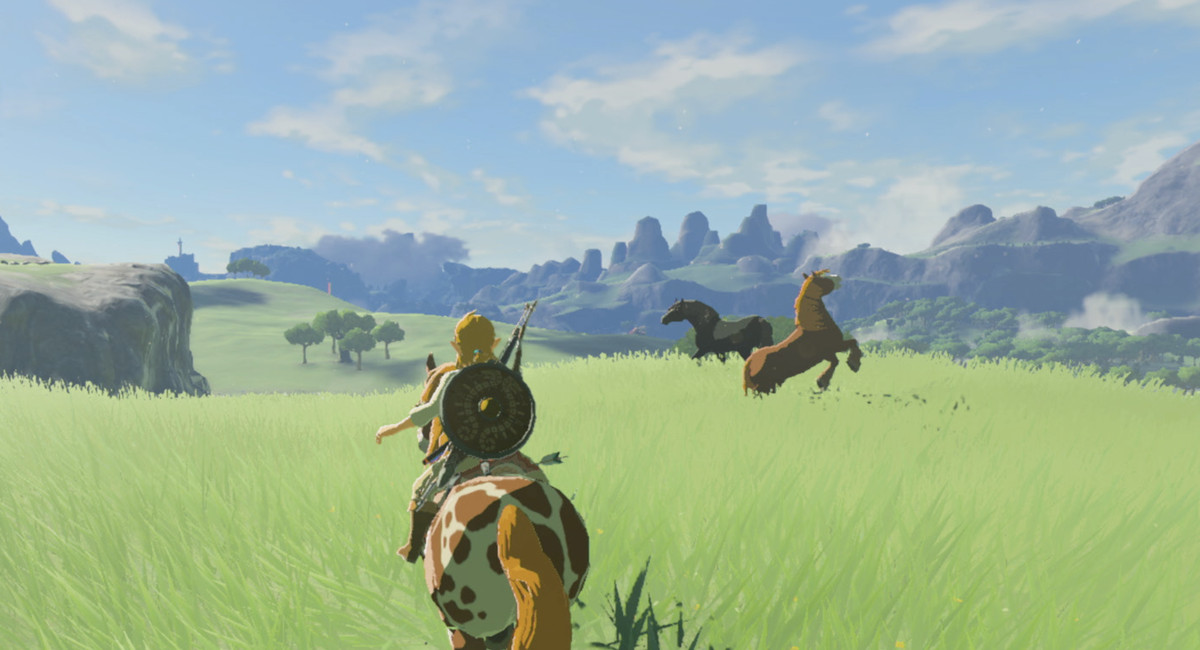 The Legend of Zelda: Breath of the Wild - Länk på ridning mot två hästar