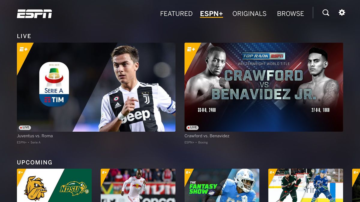 ESPN-app på PS4 och Xbox One, visar ESPN Plus-fliken