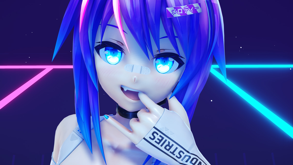 VTuber Projekt Melody puts a finger in her mouth.