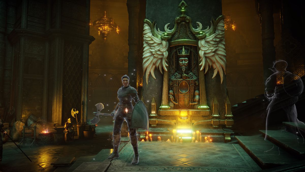 En spelare står bredvid en bågsten i Demons Souls (PS5)