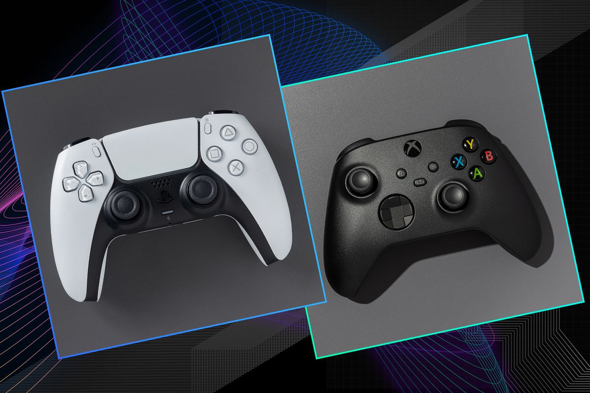 Grafik med PS5-kontrollenheten och Xbox-X-handkontrollen