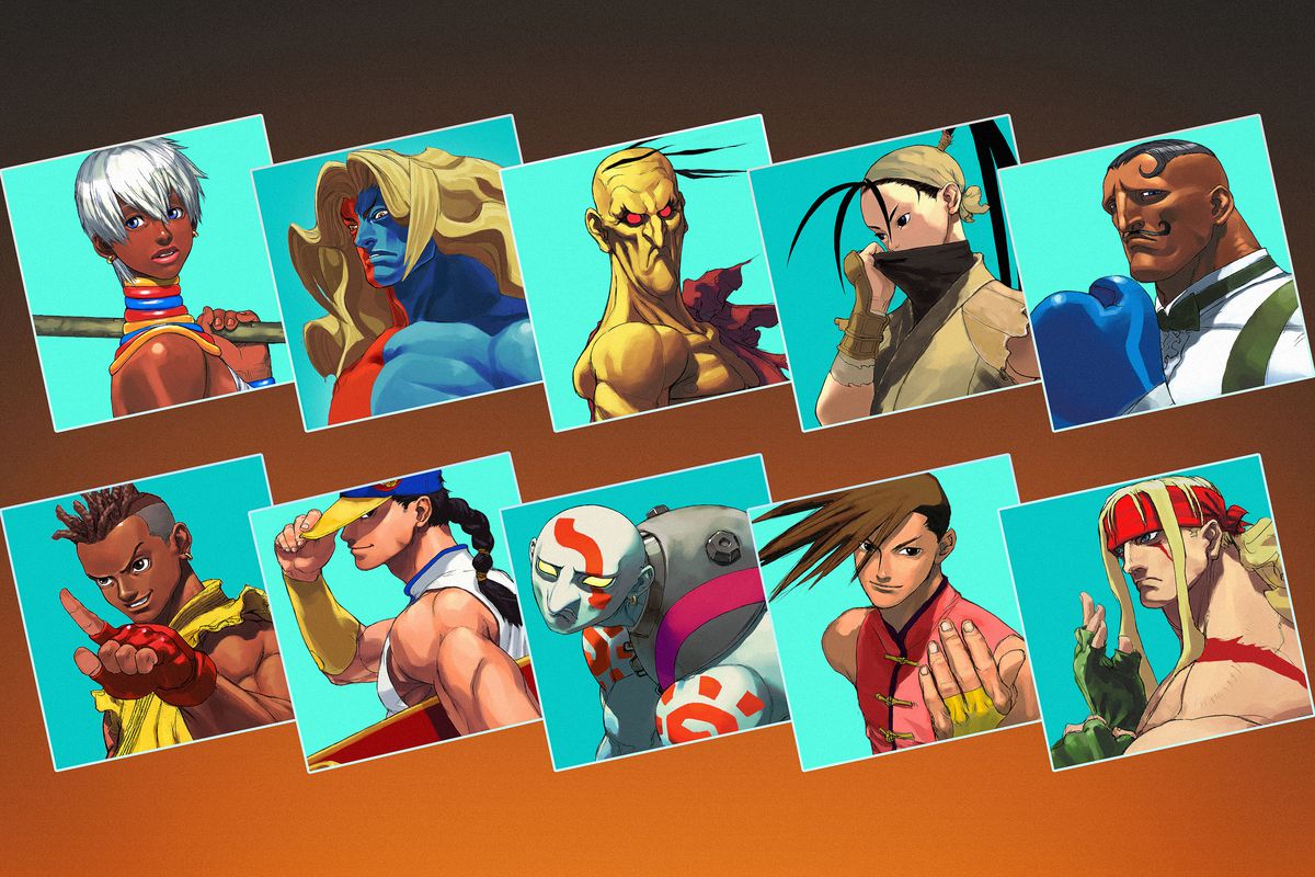 Graphic grid featuring ten characters from Street Fighter 3