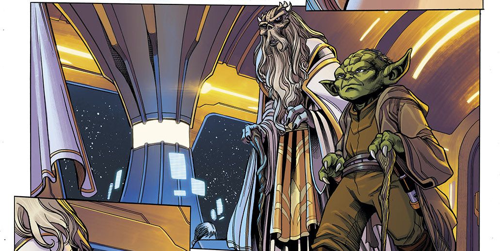 Jedi Grandmasters Veter och Yoda på Starlight Beacon, i Star Wars: The High Republic # 1, Marvel Comics (2021).