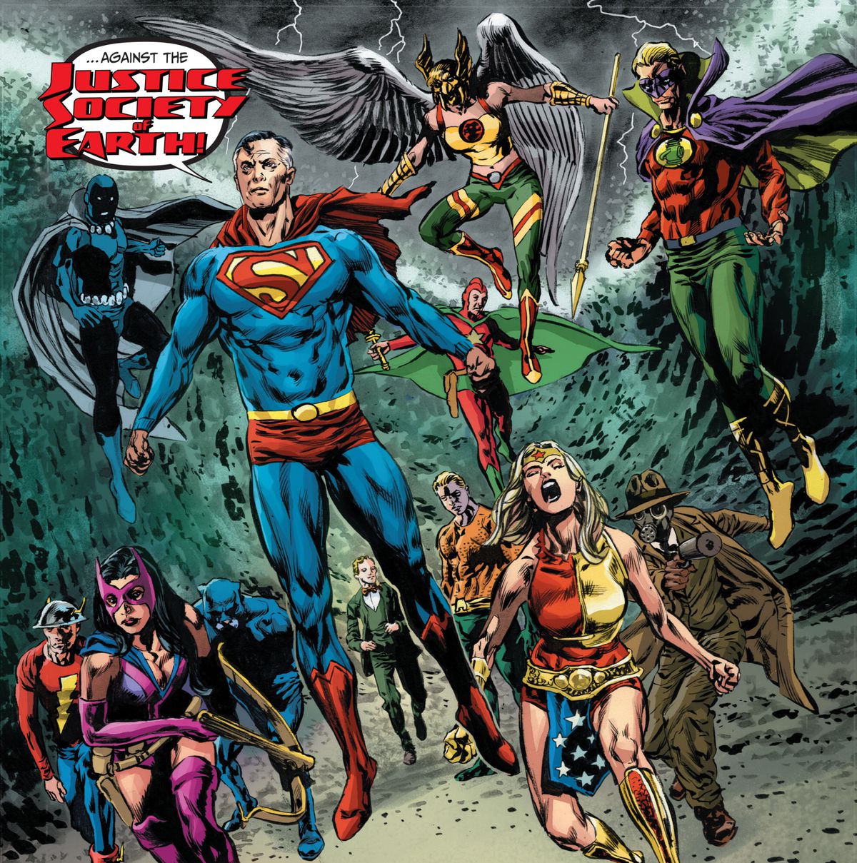 Justice Society of Earth samlas vid Call of Earth 2 Superman in Tales from the Dark Multiverse: Crisis on Infinite Earths, DC Comics (2020). 