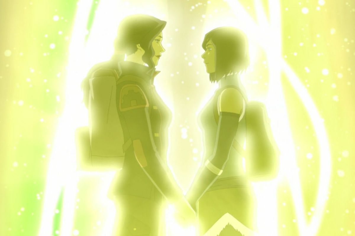 asami och korra håller hand