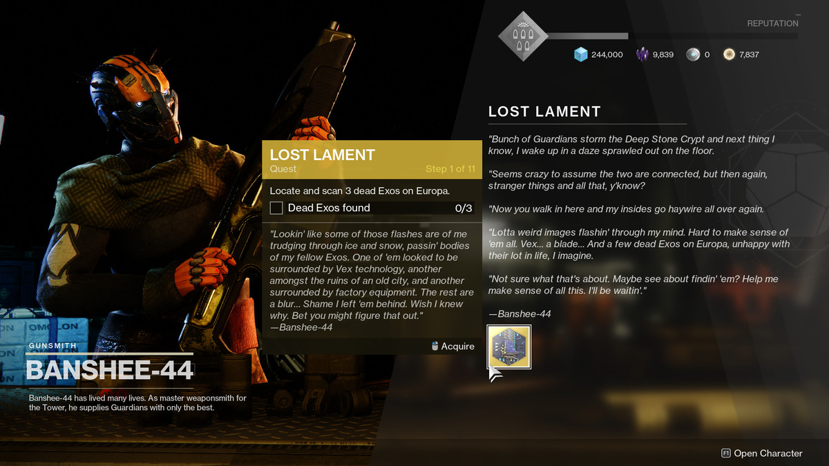 Destiny 2 Lost Lament quest text