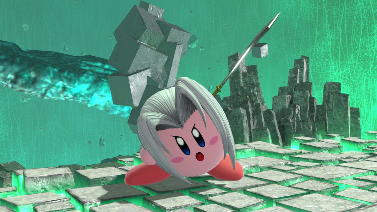 Kirby som Sephiroth i en skärmdump från Super Smash Bros.Ultimate