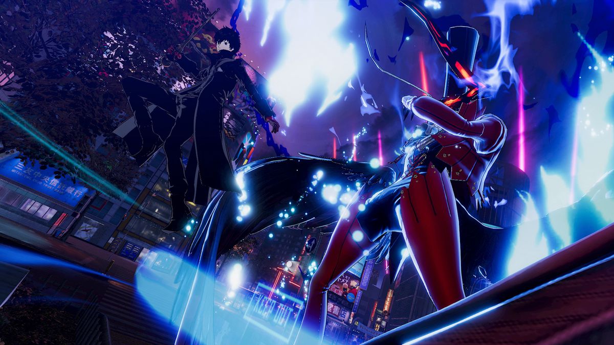 Joker and his Persona stand in a screenshot from Persona 5 Strikers