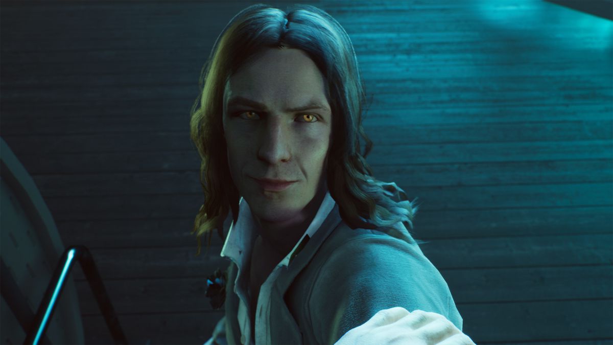 A vampire looks at the camera in a still from Vampire The Masquerade — Bloodlines 2