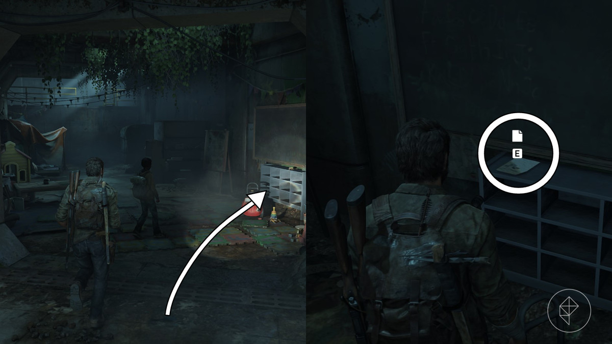Kid’s drawing location in the The Sewers section of the The Suburbs chapter in The Last of Us Part 1