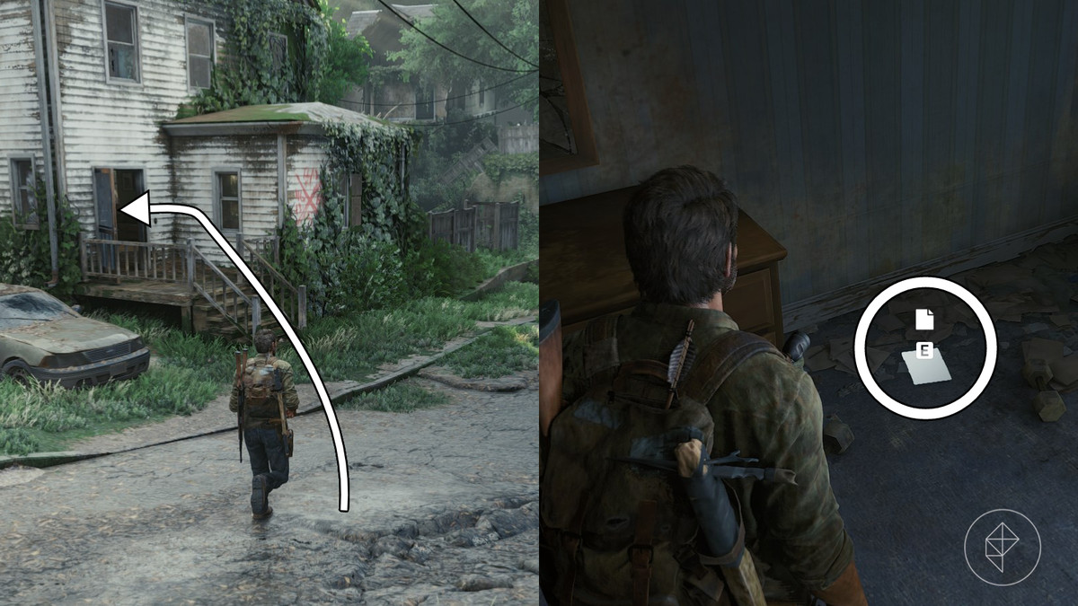 Survivors note artifact location in the Suburbs section of the The Suburbs chapter in The Last of Us Part 1