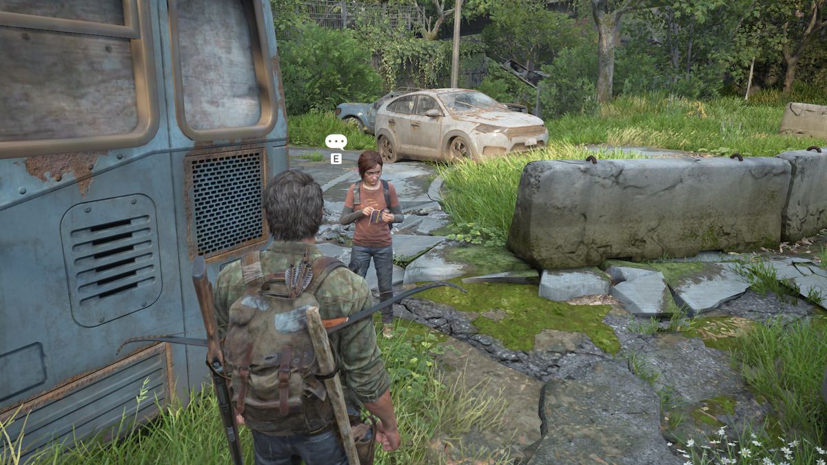 Ellie’s jokes 1 location in the Alone and Forsaken section of the Pittsburgh Chapter in The Last of Us Part 1
