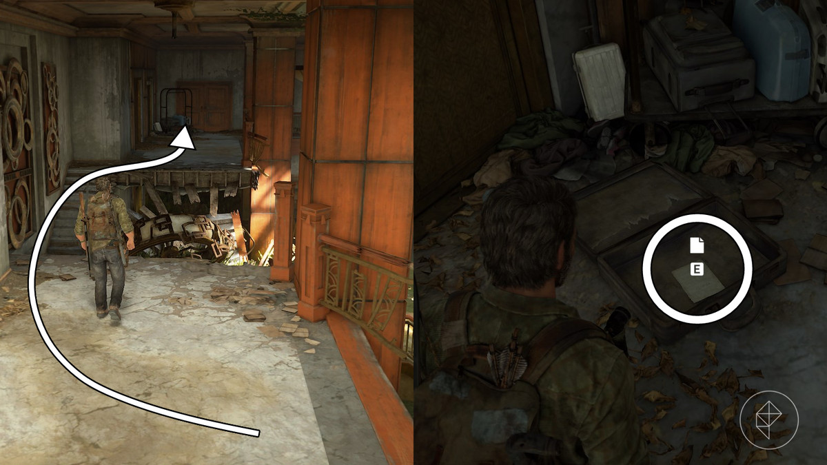 Note to staff location in the Hotel Lobby section of the Pittsburgh chapter in The Last of Us Part 1