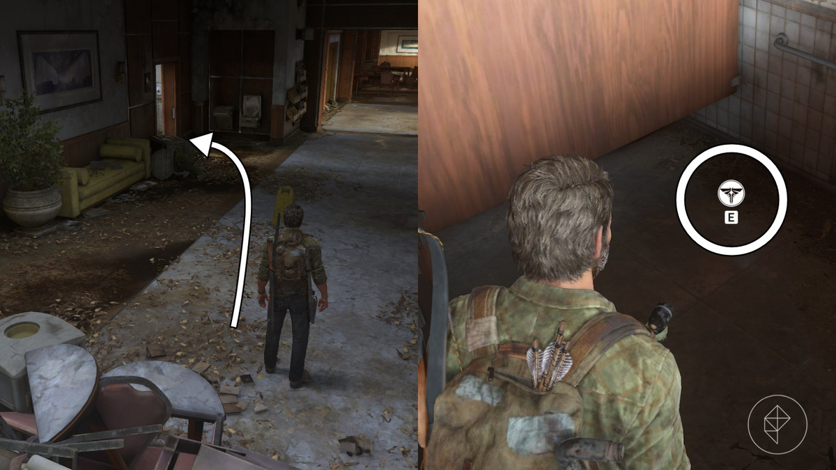 Colby Reed Firefly pendant location in the Hotel Lobby section of the Pittsburgh chapter in The Last of Us Part 1