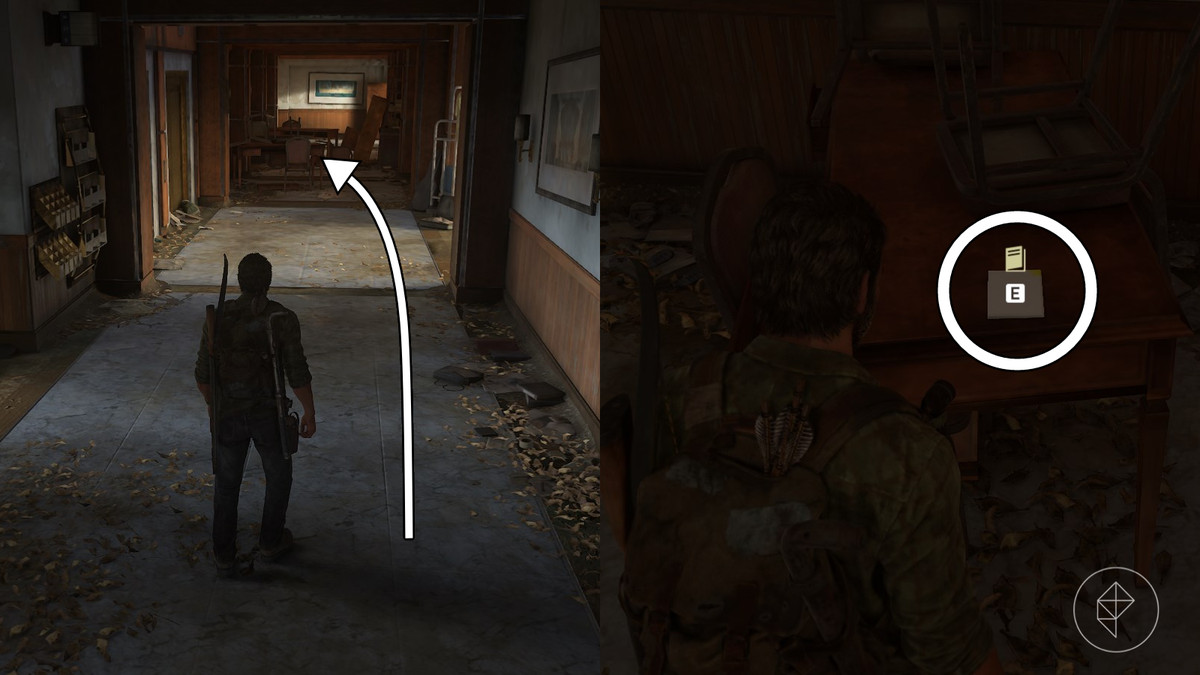 Melee Knots training manual location in the Hotel Lobby section of the Pittsburgh chapter of The Last of Us Part 1