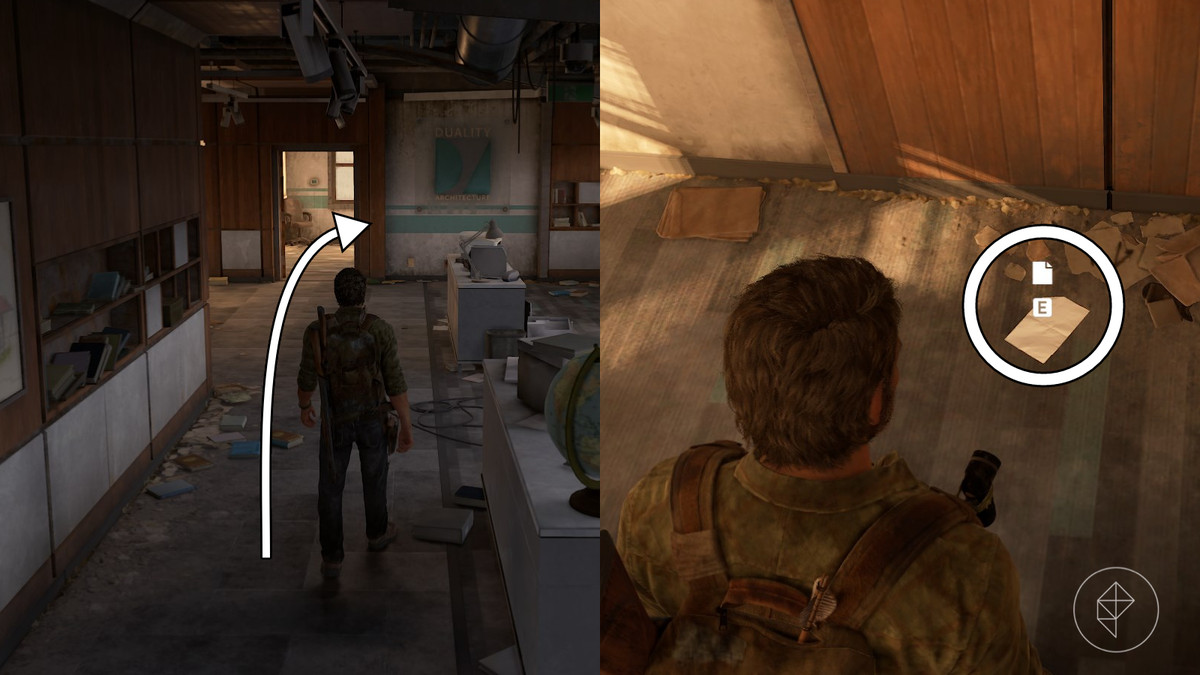 Trial note artifact location in the Escape the City section of the Pittsburgh chapter in The Last of Us Part 1