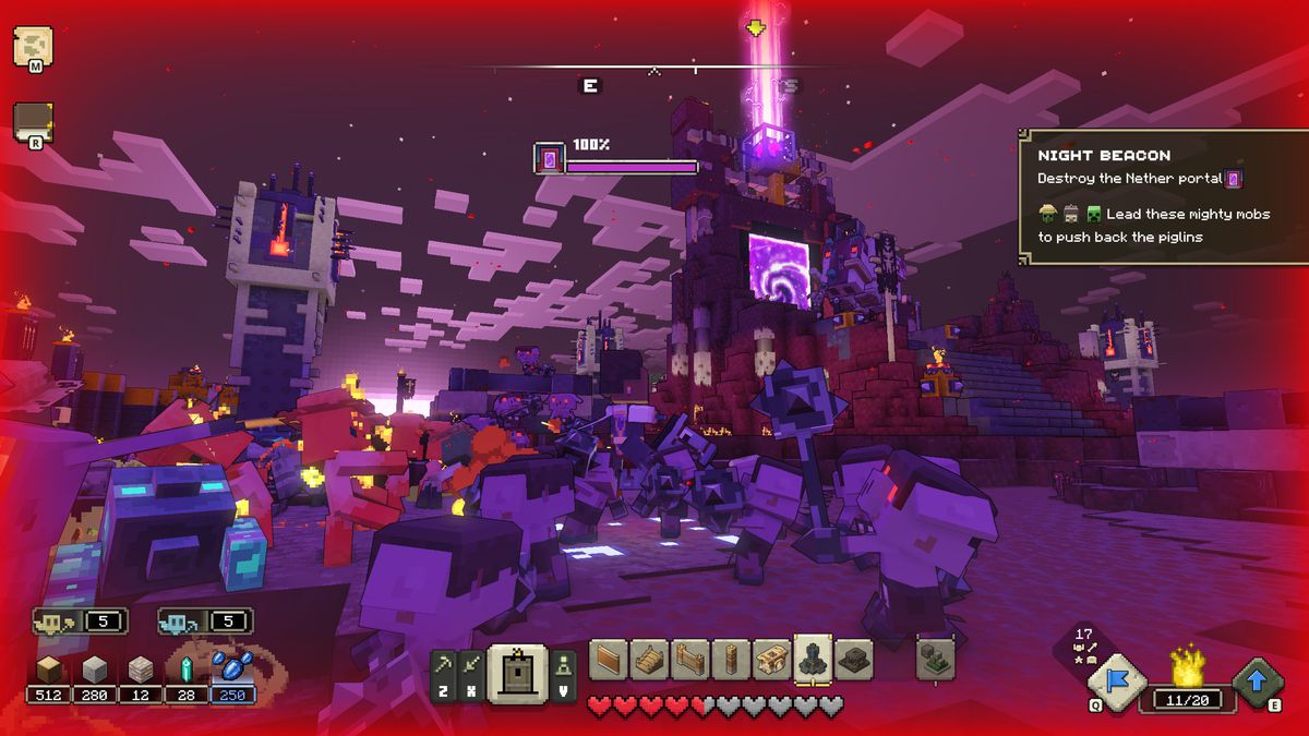 Stridsskärmsikoner grumlar HUD i en kamp under Minecraft Legends.