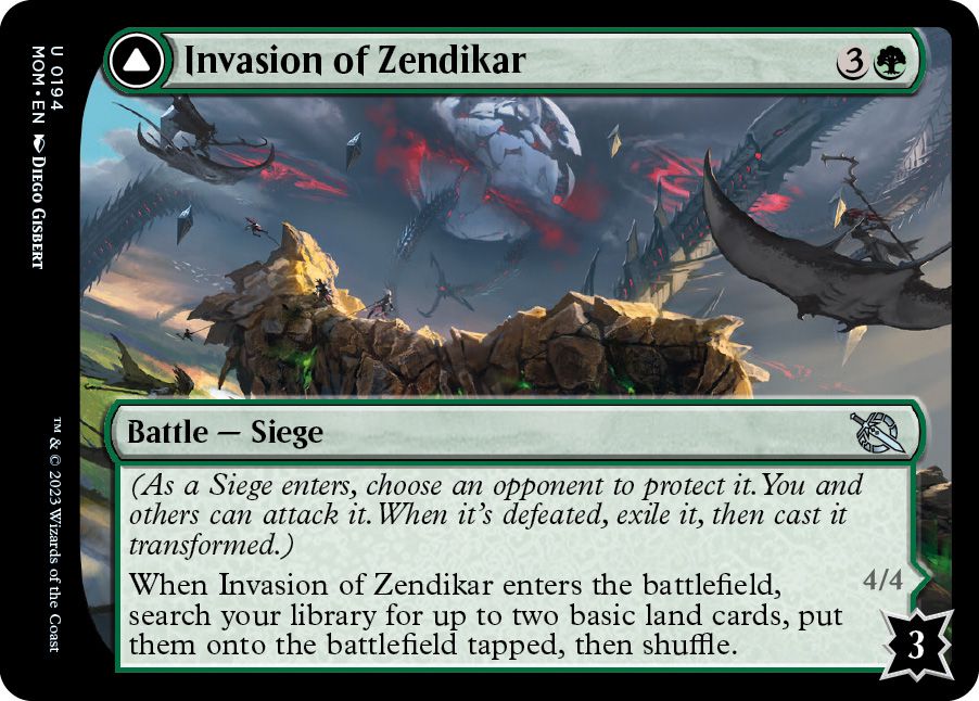 Invasion av Zendikar strid, en belägring, har tre försvar.