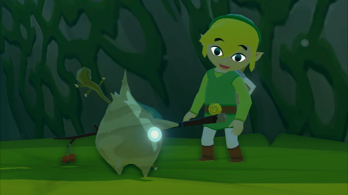 Link talar till en Korok i The Legend of Zelda: Wind Waker HD