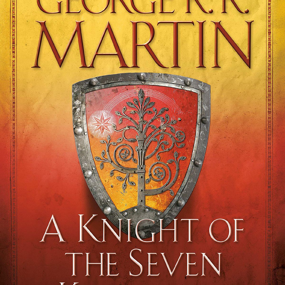 En sköld med ett träd på omslaget till George RR Martins A Knight of Seven Kingdoms