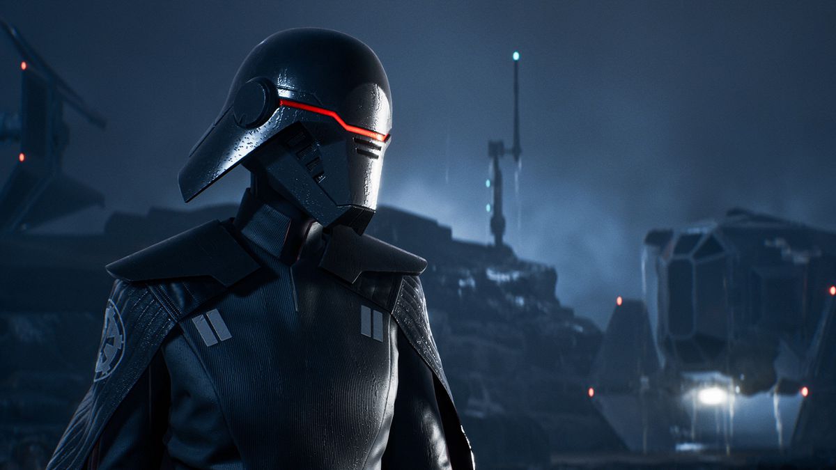 en olycksbådande figur i svart mask och imperialistisk uniform tittar åt vänster i Star Wars Jedi: Fallen Order