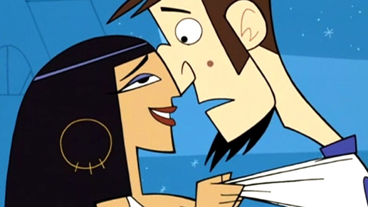 Cleopatra embraces Abe in the first episode of Clone High.