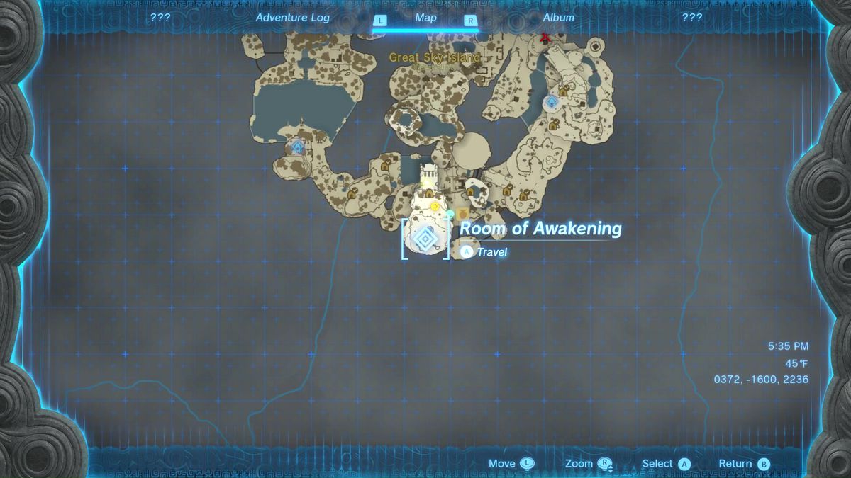 Karta som visar Room of Awakening text och plats