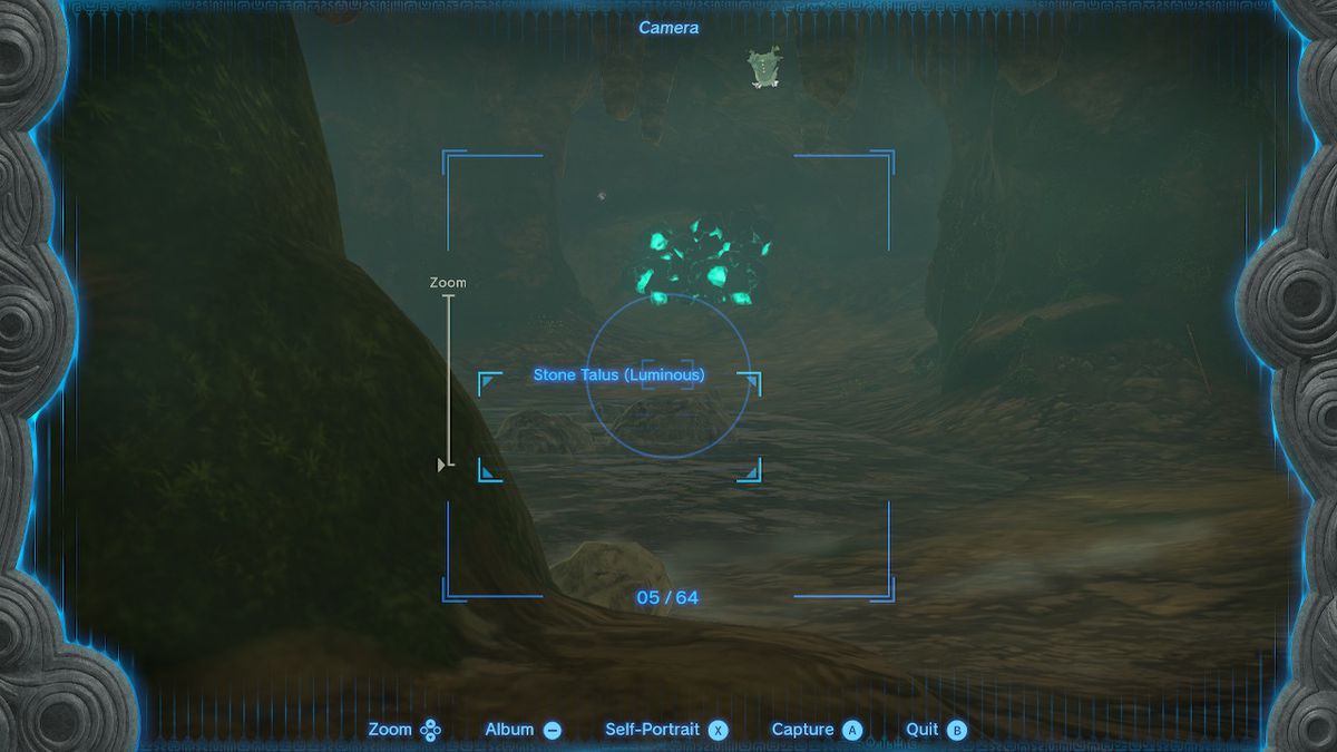 Link tränar kameran på en Stone Talus i Zelda Tears of the Kingdom.