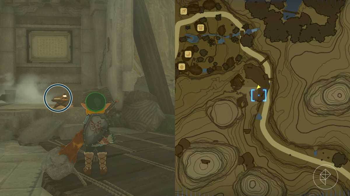 Stenplatta belägen vid den södra ringruinen i närheten av Kakariko Village i The Legend of Zelda: Tears of the Kingdom