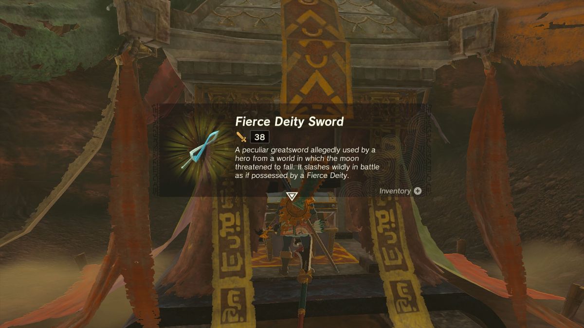 Link öppnar kistan som innehåller Fierce Deity Sword i The Legend of Zelda: Tears of the Kingdom