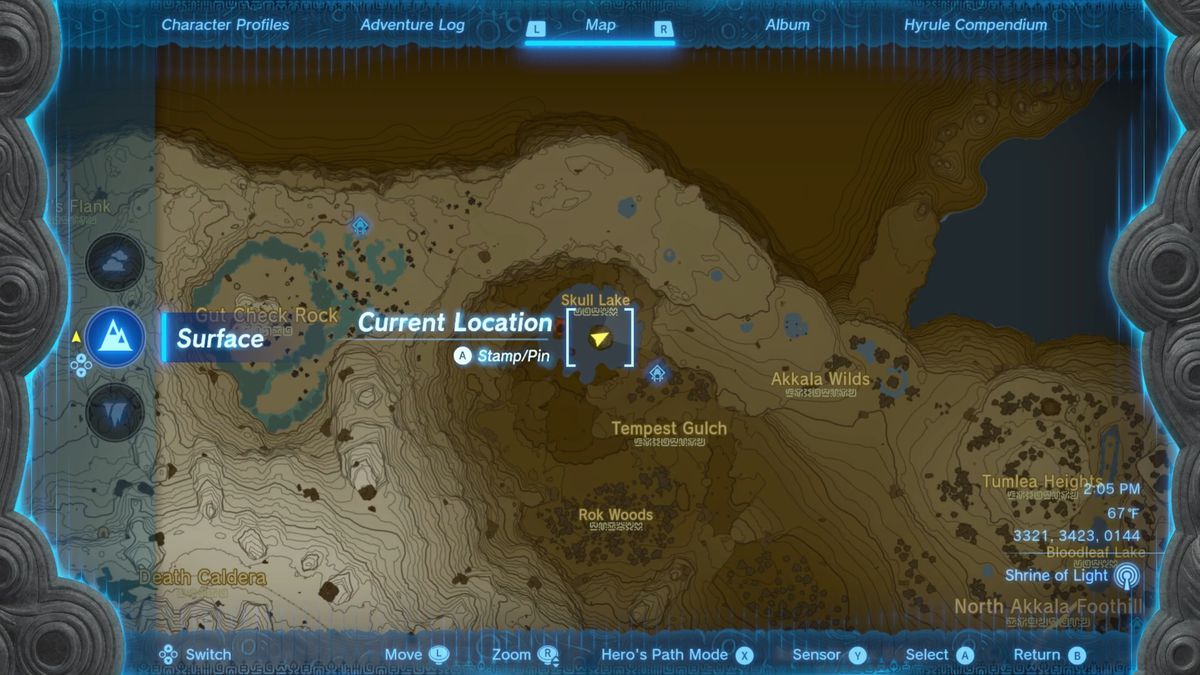 En karta visar Skull Lake i Akkala-regionen i The Legend of Zelda: Tears of the Kingdom