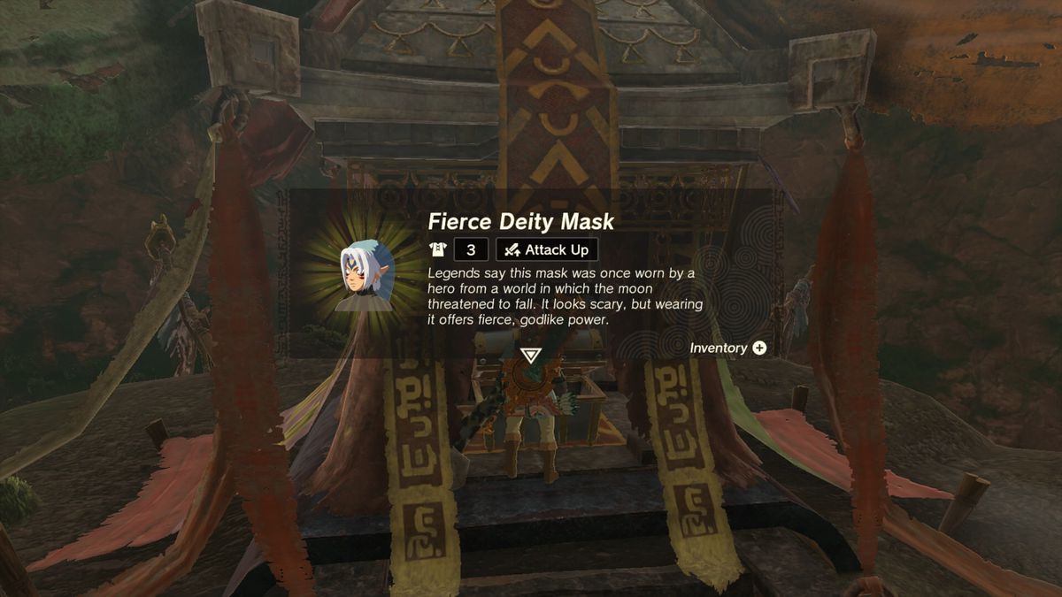 Link öppnar kistan med Fierce Deity Mask i The Legend of Zelda: tears of the Kingdom
