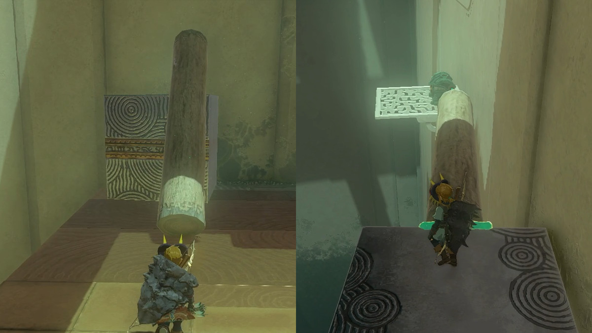 Skapa en bro av en stock och en metallkub i Musanokir Shrine i The Legend of Zelda: Tears of the Kingdom