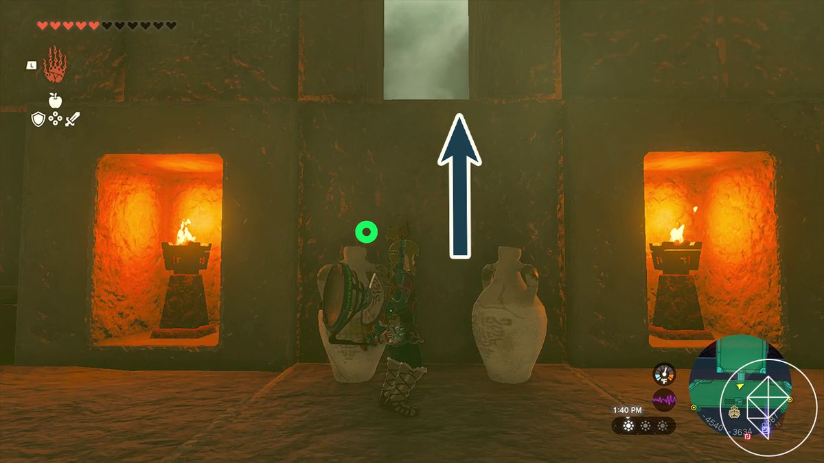 The Legend of Zelda: Tears of the Kingdom Link in the Lightning Temple below the hole in the wall that leads to the Room of Natural Light