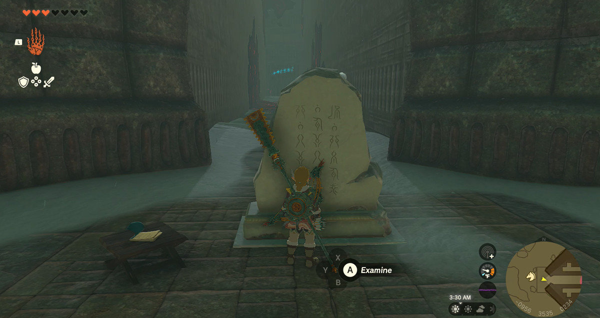 LInk looking at a stone to enter the North Lomei maze in Zelda: Tears of the Kingdom
