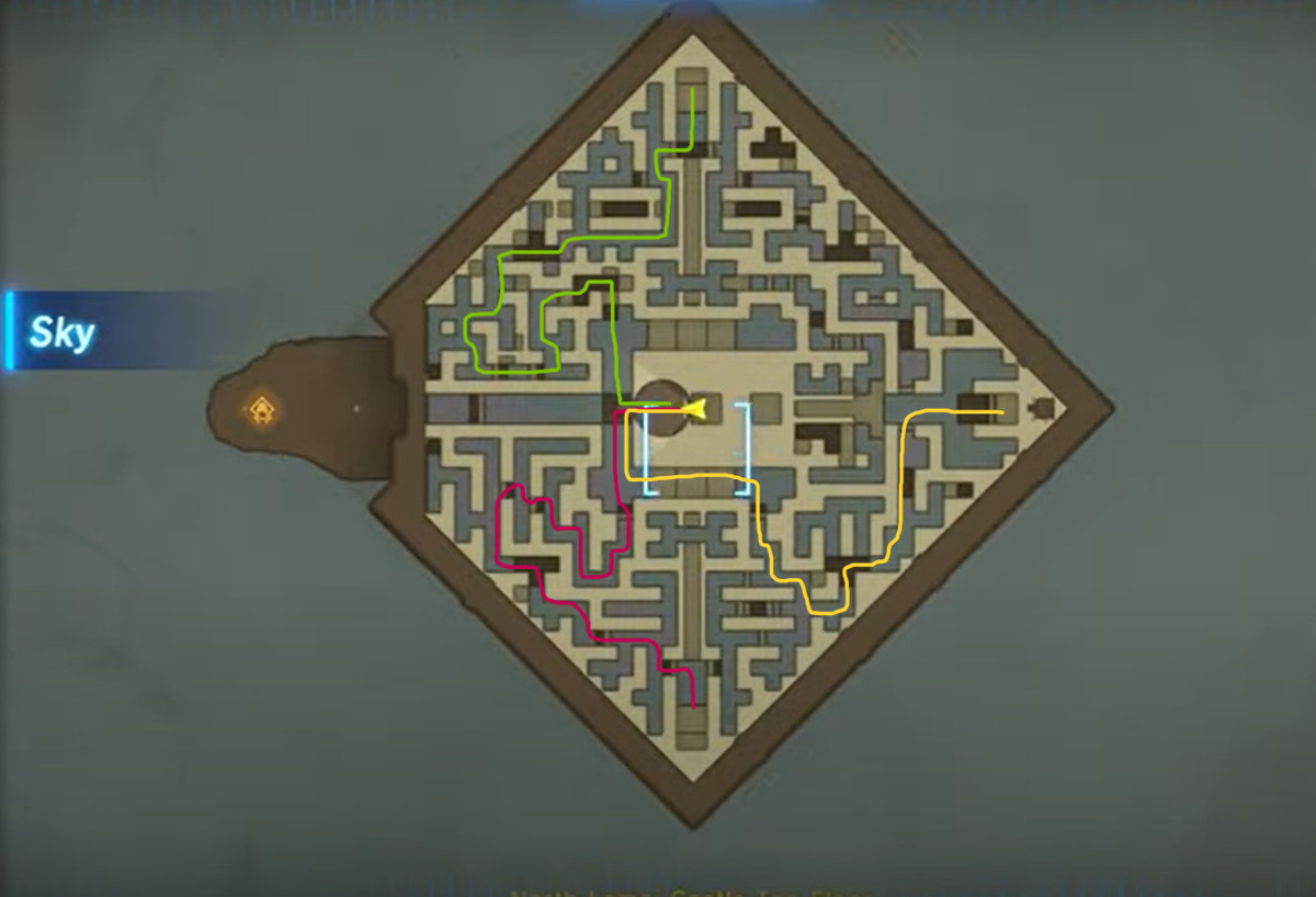 A map showing how to get through the Zelda: Tears of the Kingdom sky maze