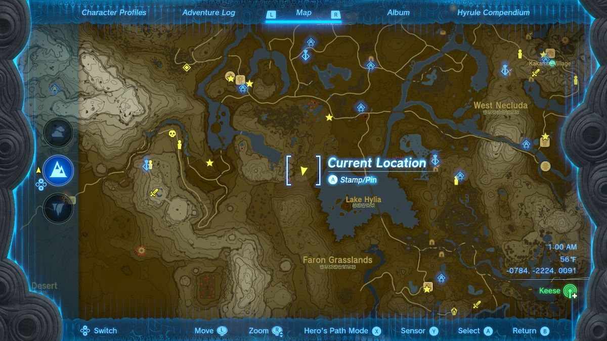 En skärmdump av kartplatsen för Yiga Clan-gömstället i Zelda: Tears of the Kingdom
