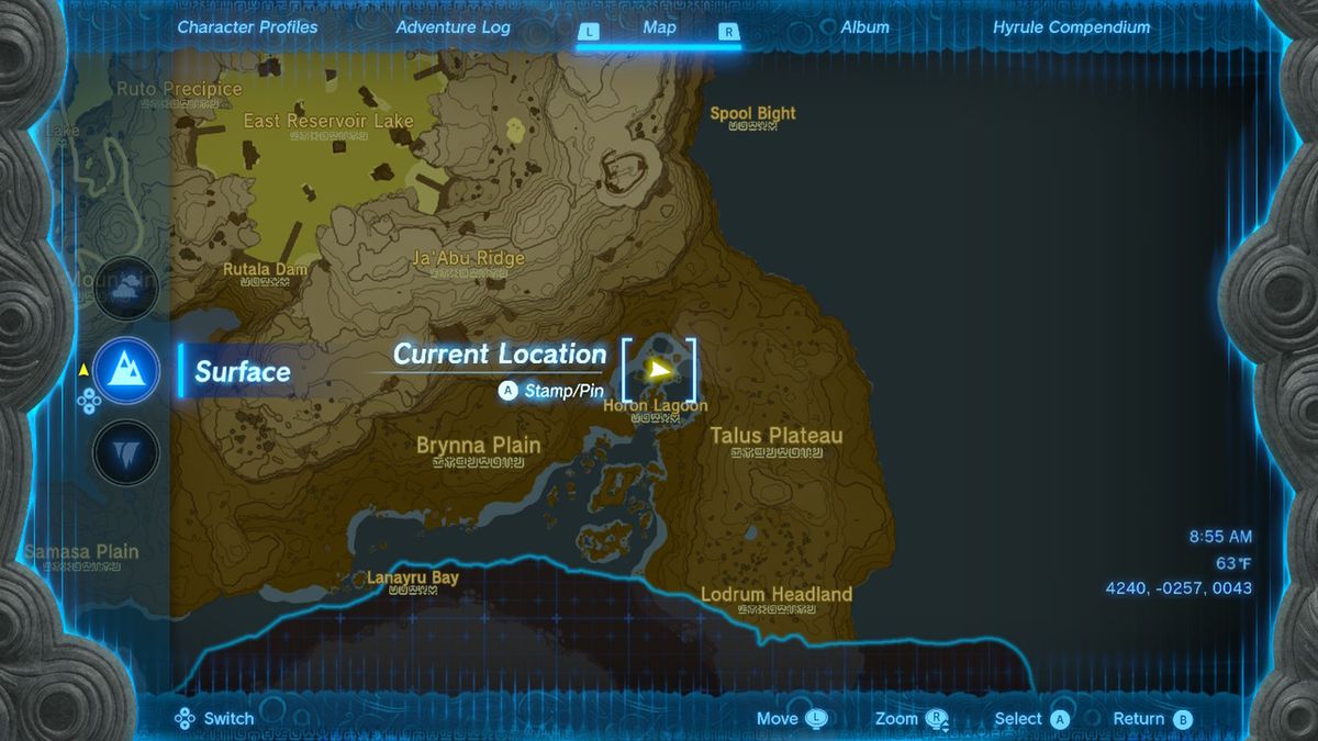 En karta visar platsen för gummipansarbensbiten i Zelda Tears of the Kingdom.