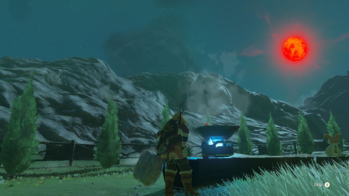 Link lagar mat under Blood Moon i Zelda Tears of the Kingdom.