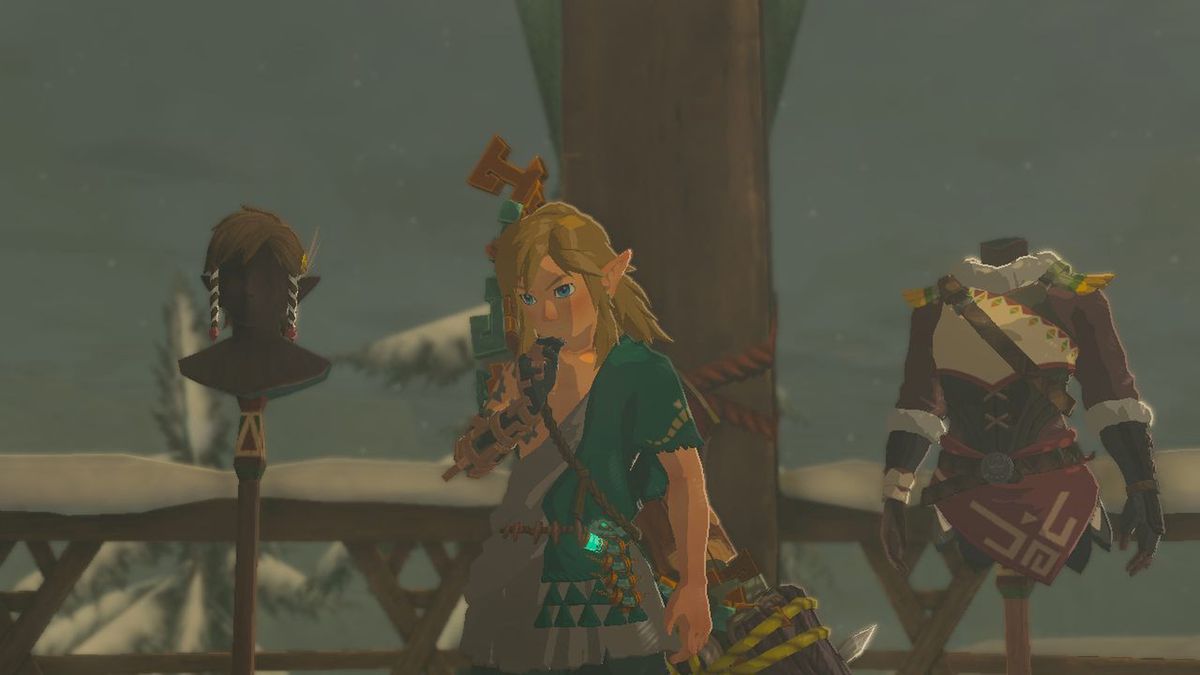 Link thinks strongly about buying the Snowquill Armor in Zelda Tears of the Kingdom.