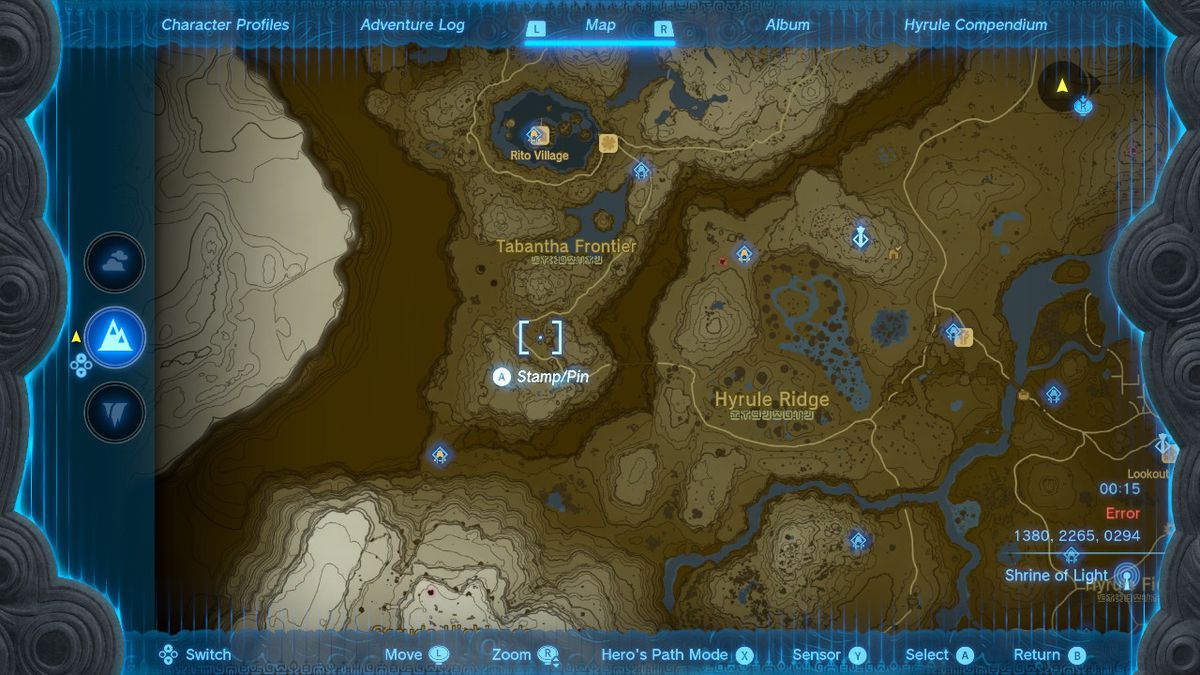 En karta visar platsen för Awakening Armour-tröjan i Zelda Tears of the Kingdom.